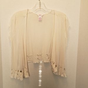 Floral, cream colored cropped cardigan